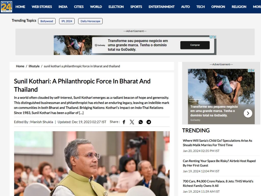 Sunil Kothari: A Philanthropic Force In Bharat And Thailand